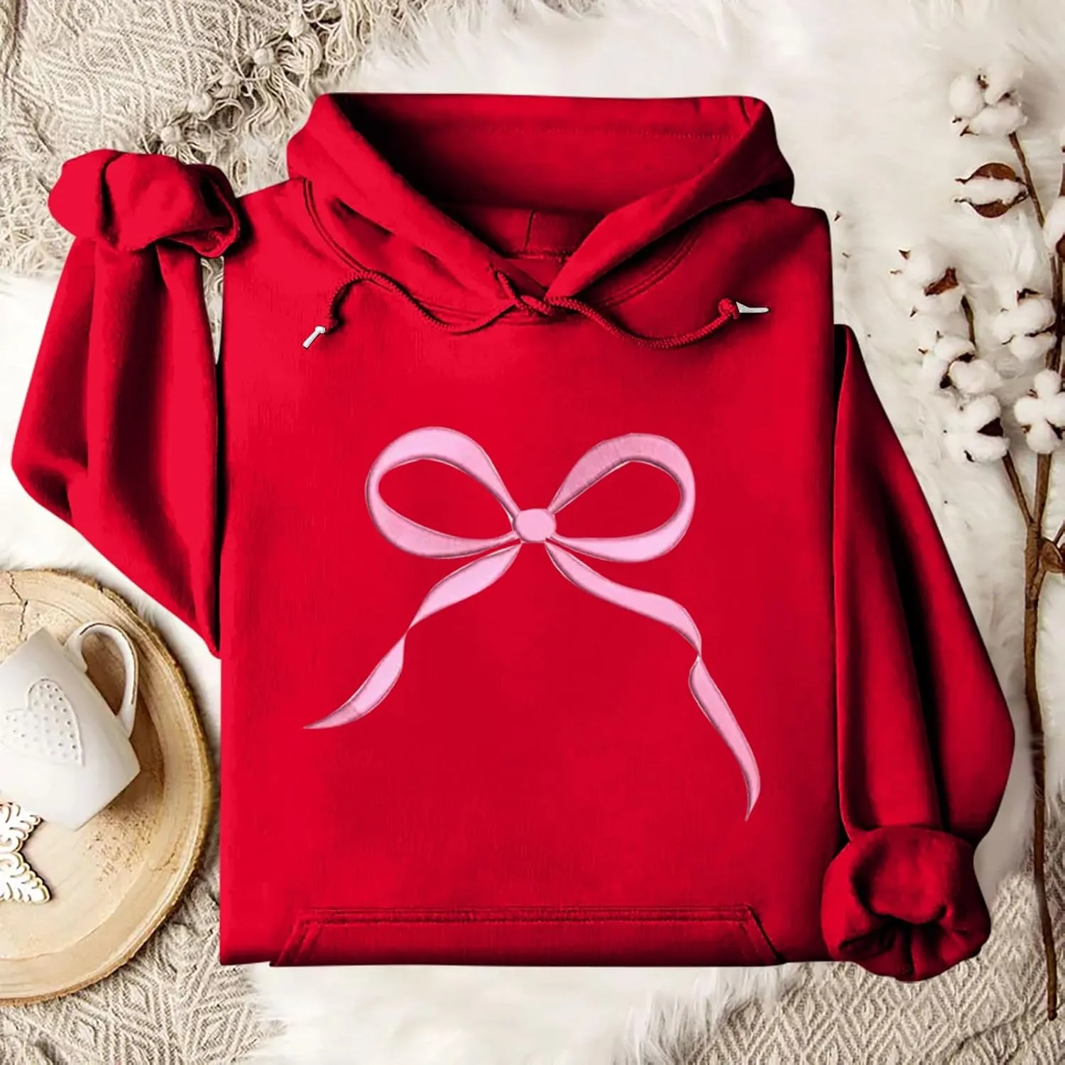 Gumipy Oversized Hoodies for Women Fleece Lined Bow Graphic Hoodies Sweatshirts Y2K Drawstring Long Sleeve Hoodies Pullover