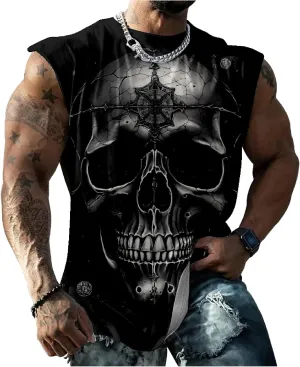 HOTYD Men's Graphic Tank Tops Novelty Skull 3D Printed Muscle Casual Sleeveless T-Shirt Summer Quick Dry Crew Neck Tees