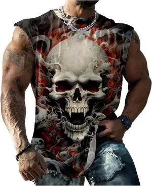 HOTYD Men's Graphic Tank Tops Novelty Skull 3D Printed Muscle Casual Sleeveless T-Shirt Summer Quick Dry Crew Neck Tees