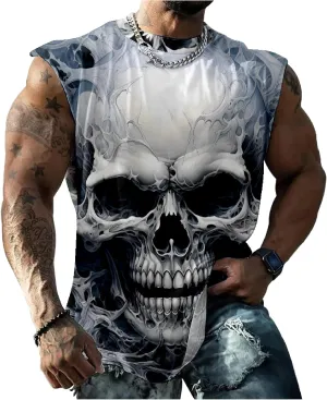 HOTYD Men's Graphic Tank Tops Novelty Skull 3D Printed Muscle Casual Sleeveless T-Shirt Summer Quick Dry Crew Neck Tees