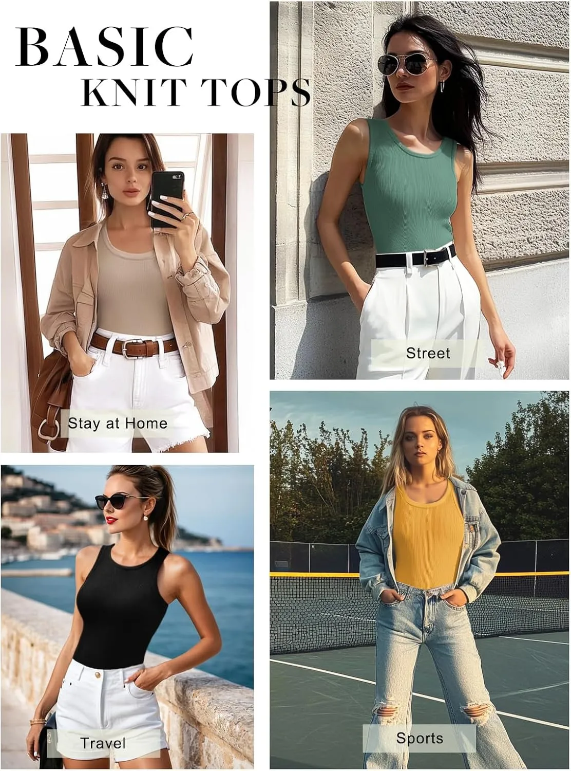 HWOKEFEIYU Womens Tank Tops Summer Sleeveless Racerback Casual Basic Ribbed Shirts