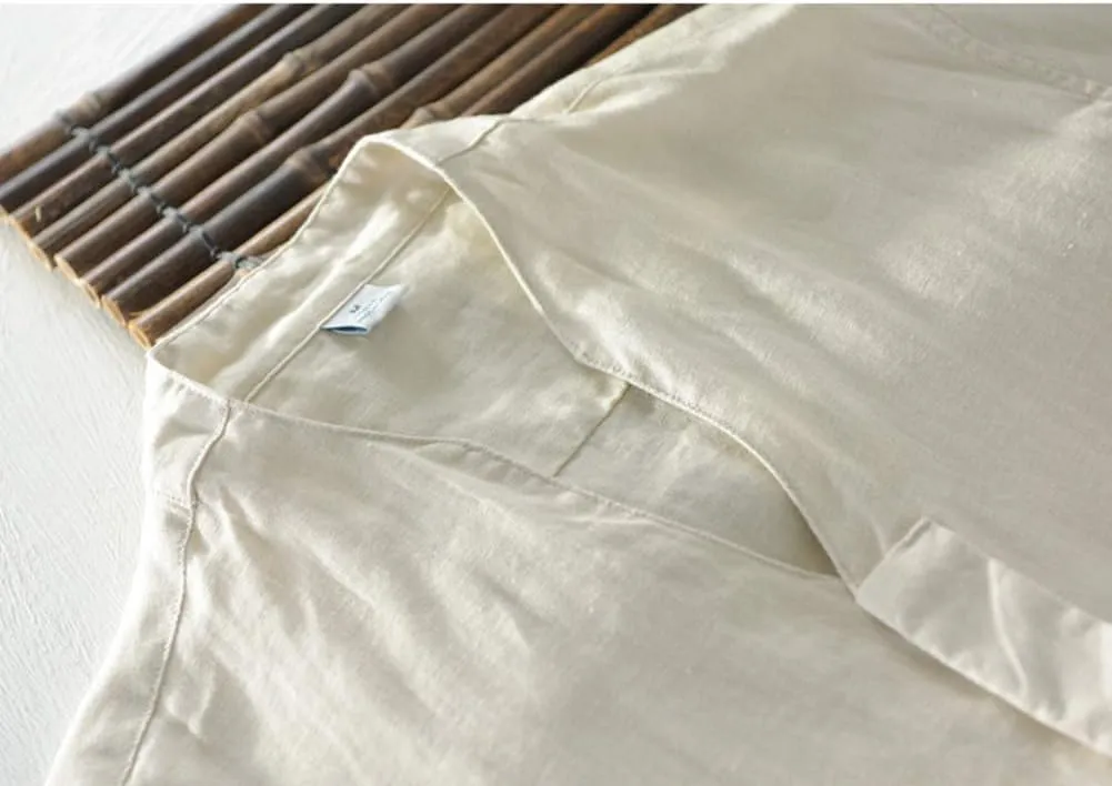 Icegrey Summer Linen Shirts Men Short Sleeve V-Neck T Shirt