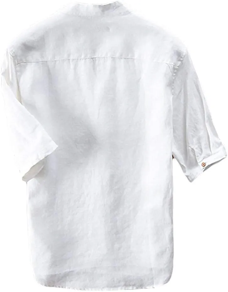 Icegrey Summer Linen Shirts Men Short Sleeve V-Neck T Shirt