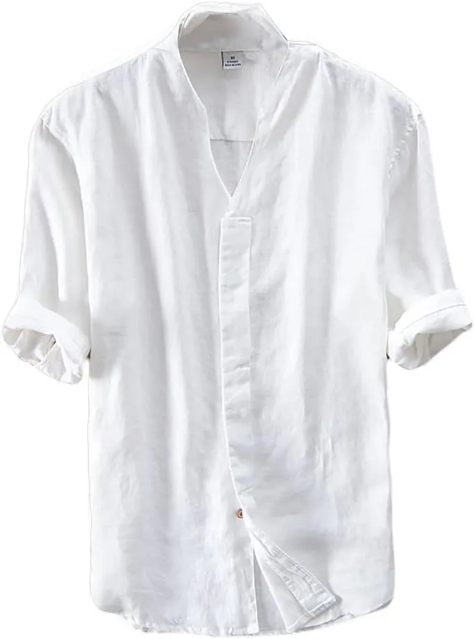 Icegrey Summer Linen Shirts Men Short Sleeve V-Neck T Shirt