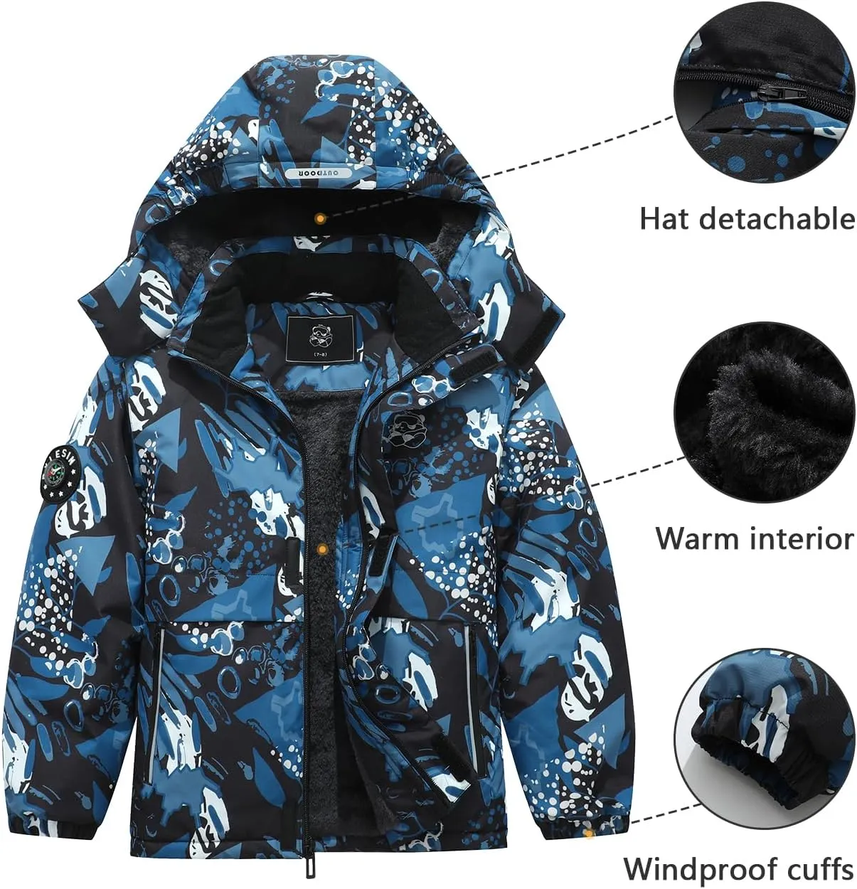 Kid's Waterproof Ski Jacket Warm Winter Coat Boys Snowboarding Jackets Outdoor