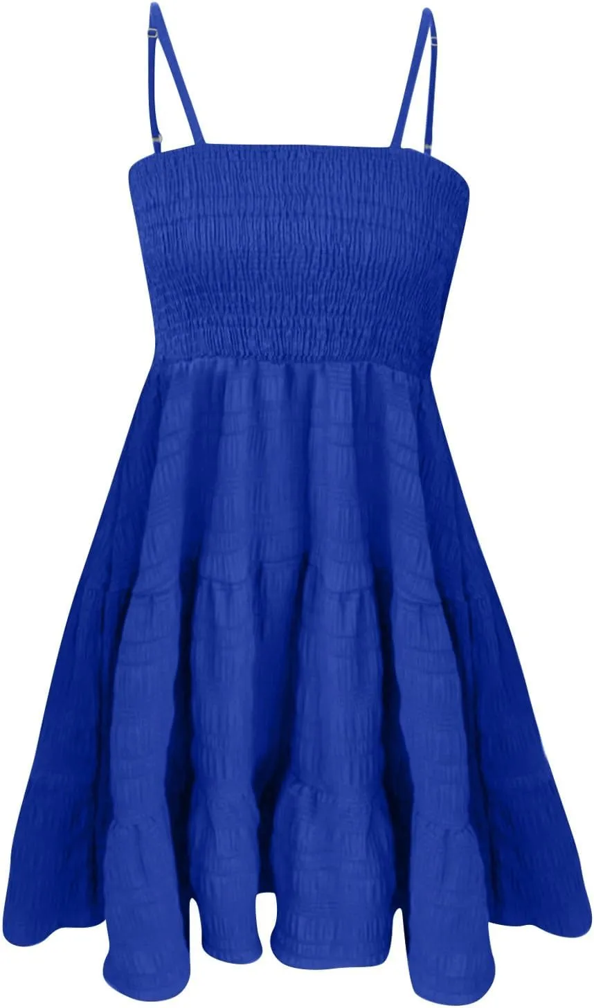 KIKX0DE Women's Sundress Summer Cami Ruffle Mini Dress Sleeveless Spaghetti Strap Swing A Line Short Casual Cute Tank Dresses