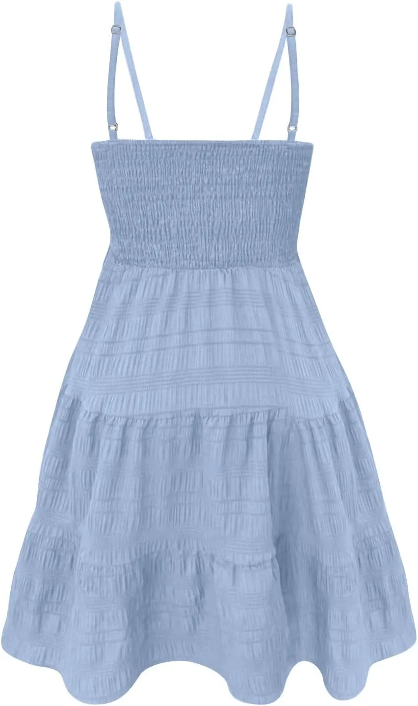 KIKX0DE Women's Sundress Summer Cami Ruffle Mini Dress Sleeveless Spaghetti Strap Swing A Line Short Casual Cute Tank Dresses
