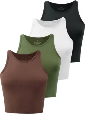 Kole Meego Crop Tops For Women Workout Cropped Tank Top High Neck Camisole Yoga Shirts Athletic Undershirts 4 Pack