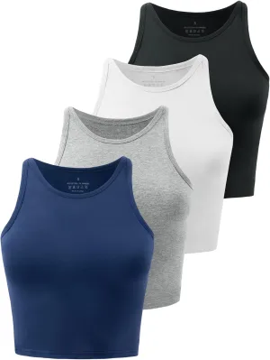 Kole Meego Crop Tops For Women Workout Cropped Tank Top High Neck Camisole Yoga Shirts Athletic Undershirts 4 Pack