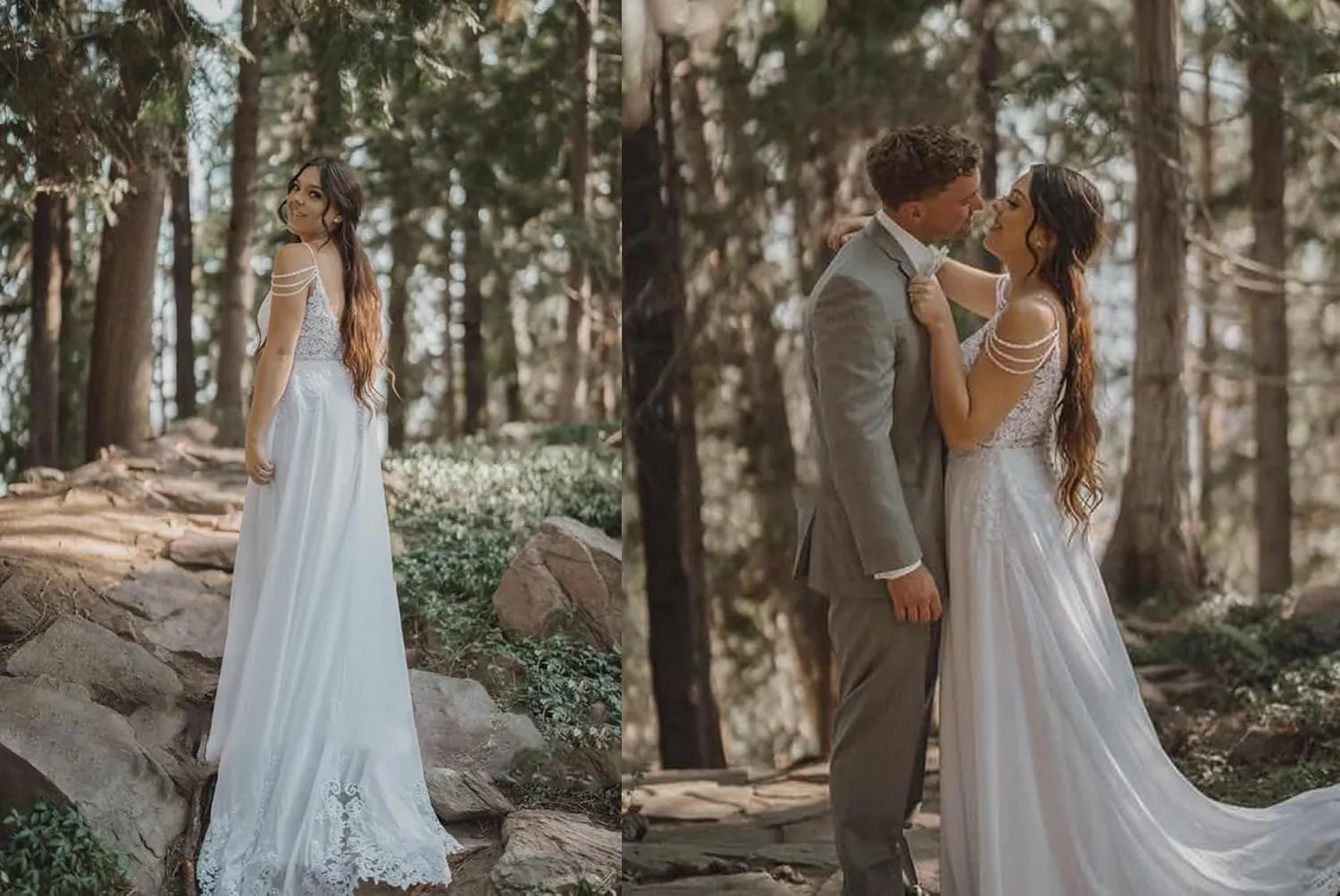 Lace Applique Wedding Dress for Bride Open Back Satin Long Bridal Gown with Train P077