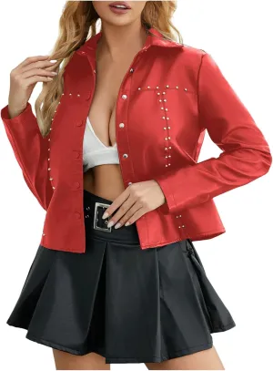 Leather Clothes Fashion Thin Coat Shirts for Girls Women's Leather Jacket Cardigan Button