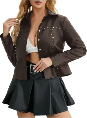 Leather Clothes Fashion Thin Coat Shirts for Girls Women's Leather Jacket Cardigan Button