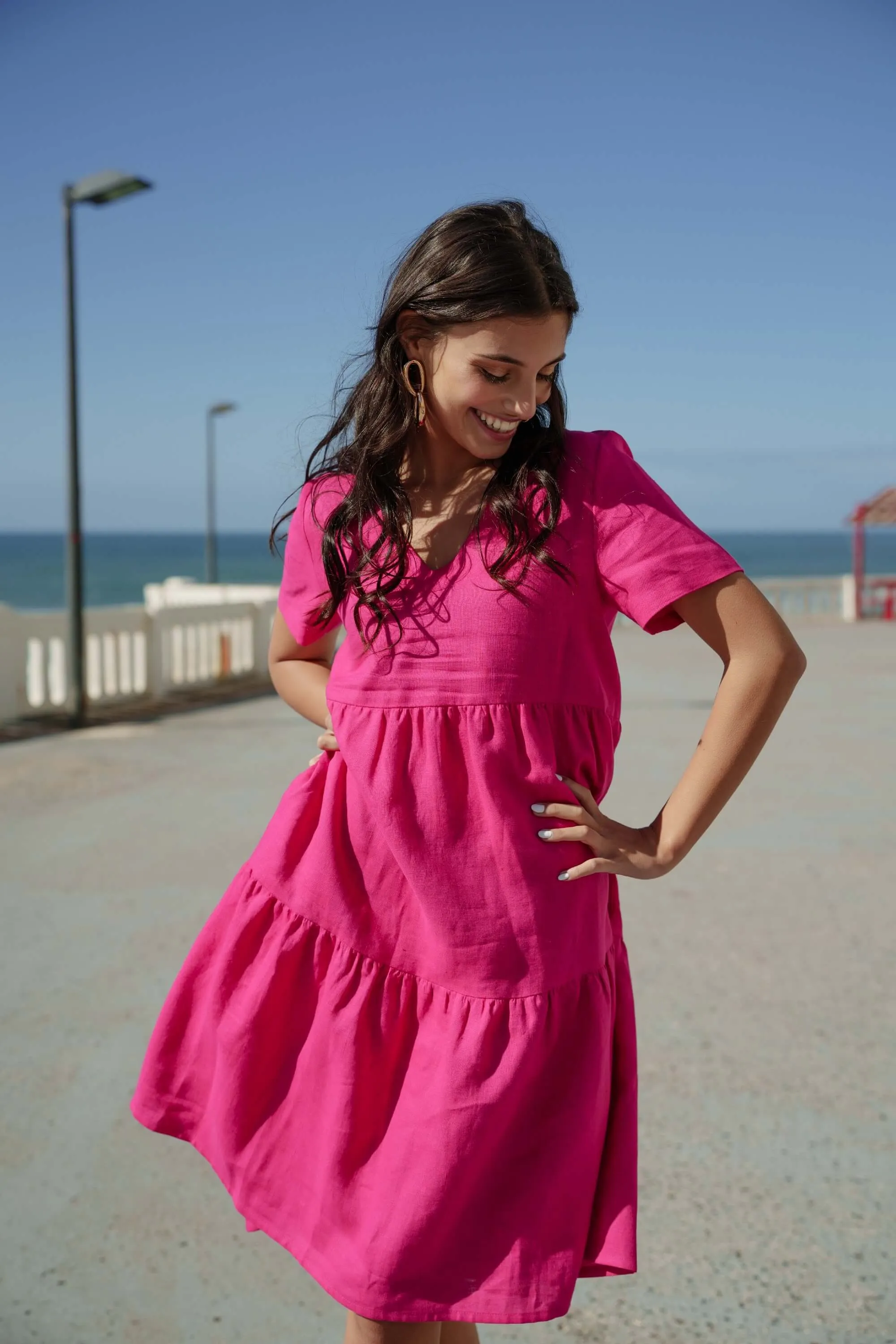 Linen Layer Dress Peacock Pink