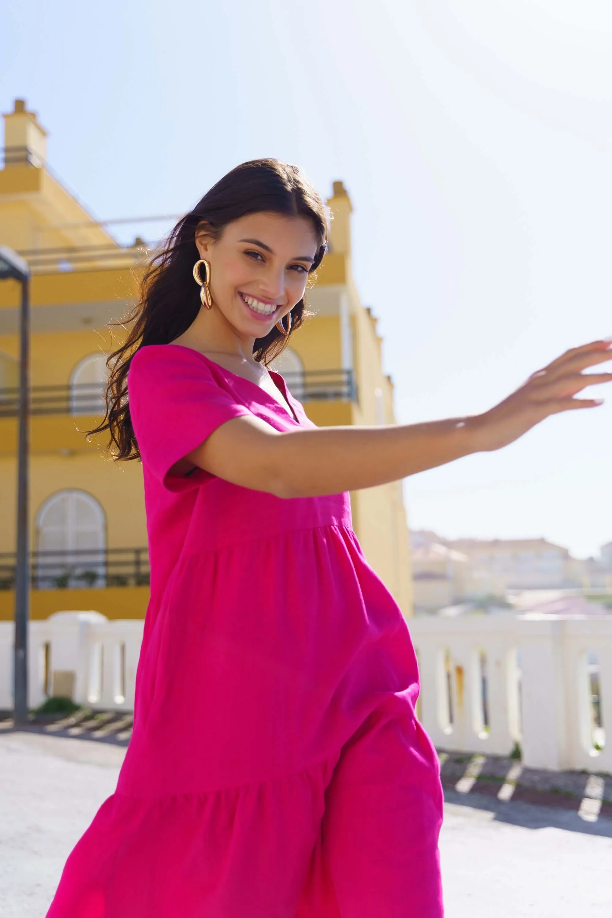 Linen Layer Dress Peacock Pink