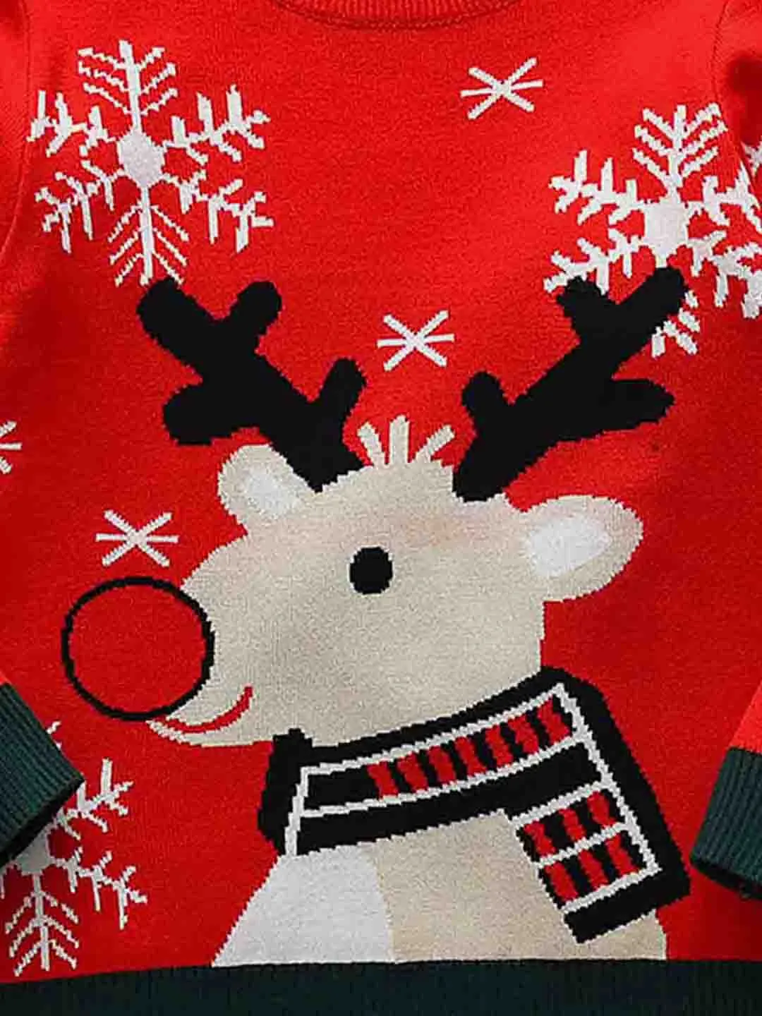 Little Surprise Box Red Round neck Snow deer Knitted warmer, cardigan Christmas Sweater for Kids