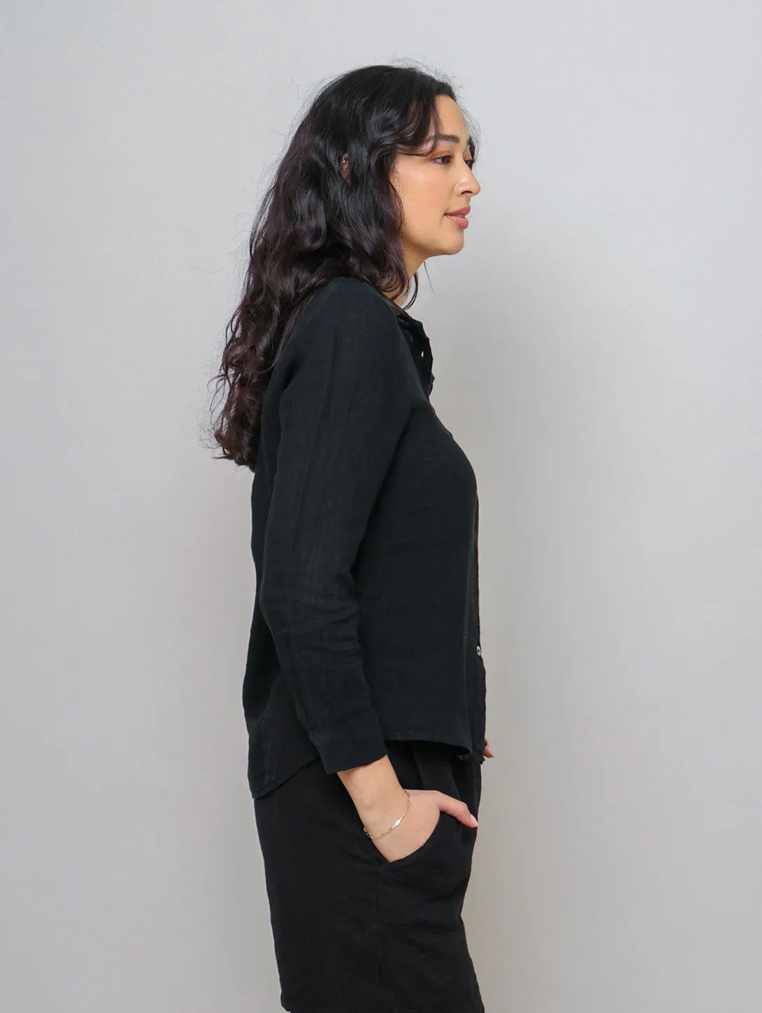 Long Sleeve Linen Shirt - Black