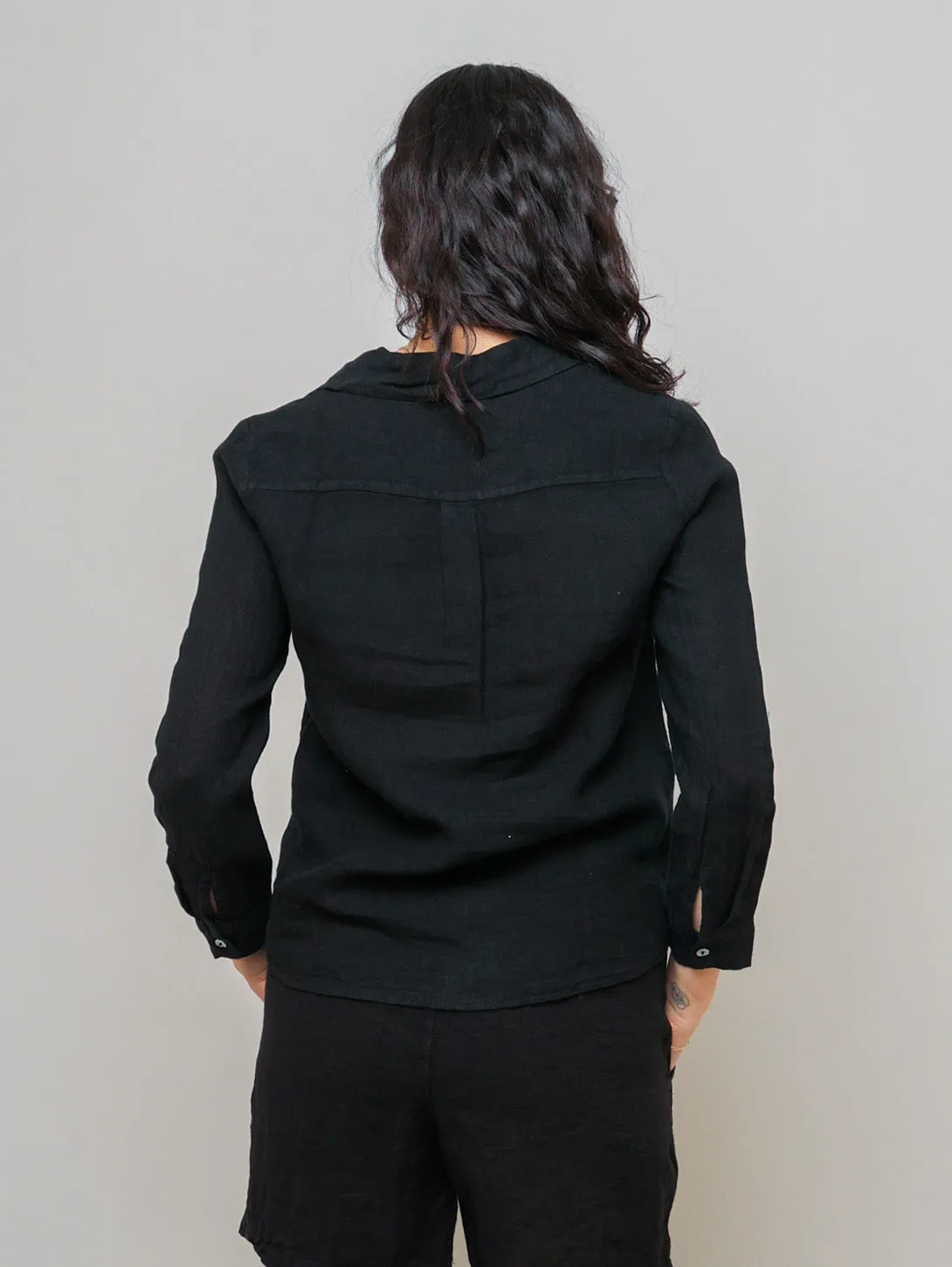Long Sleeve Linen Shirt - Black