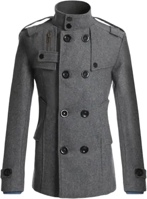 Maiyifu-GJ Men Double Breasted Wool Blend Pea Coat Winter Mid Long Windbreaker Overcoat Slim Fit Warm Trench Coat Outerwear