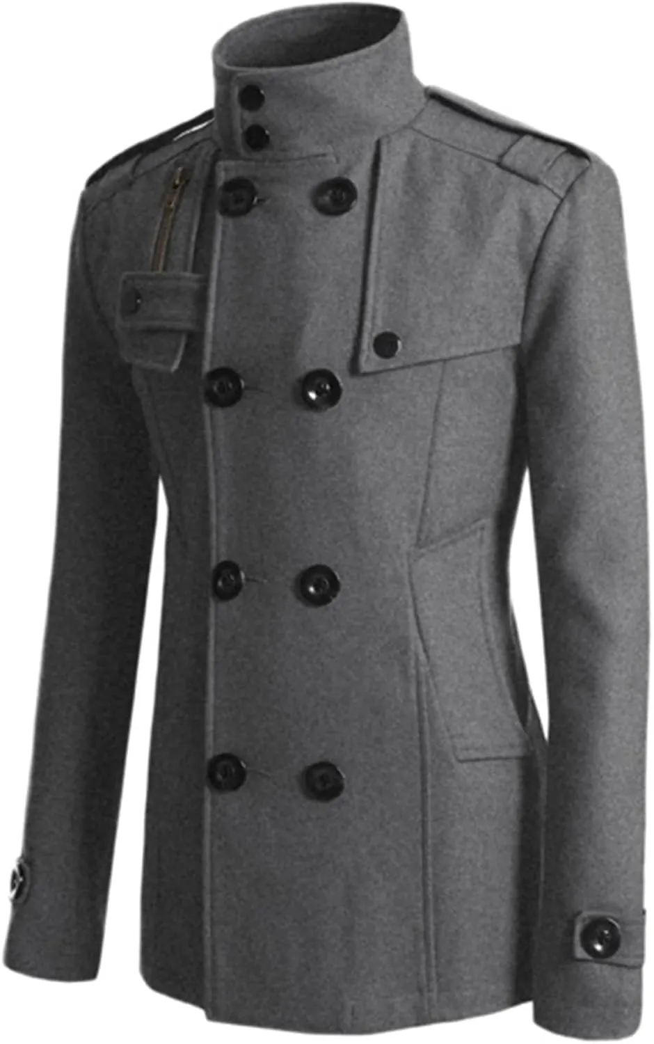 Maiyifu-GJ Men Double Breasted Wool Blend Pea Coat Winter Mid Long Windbreaker Overcoat Slim Fit Warm Trench Coat Outerwear