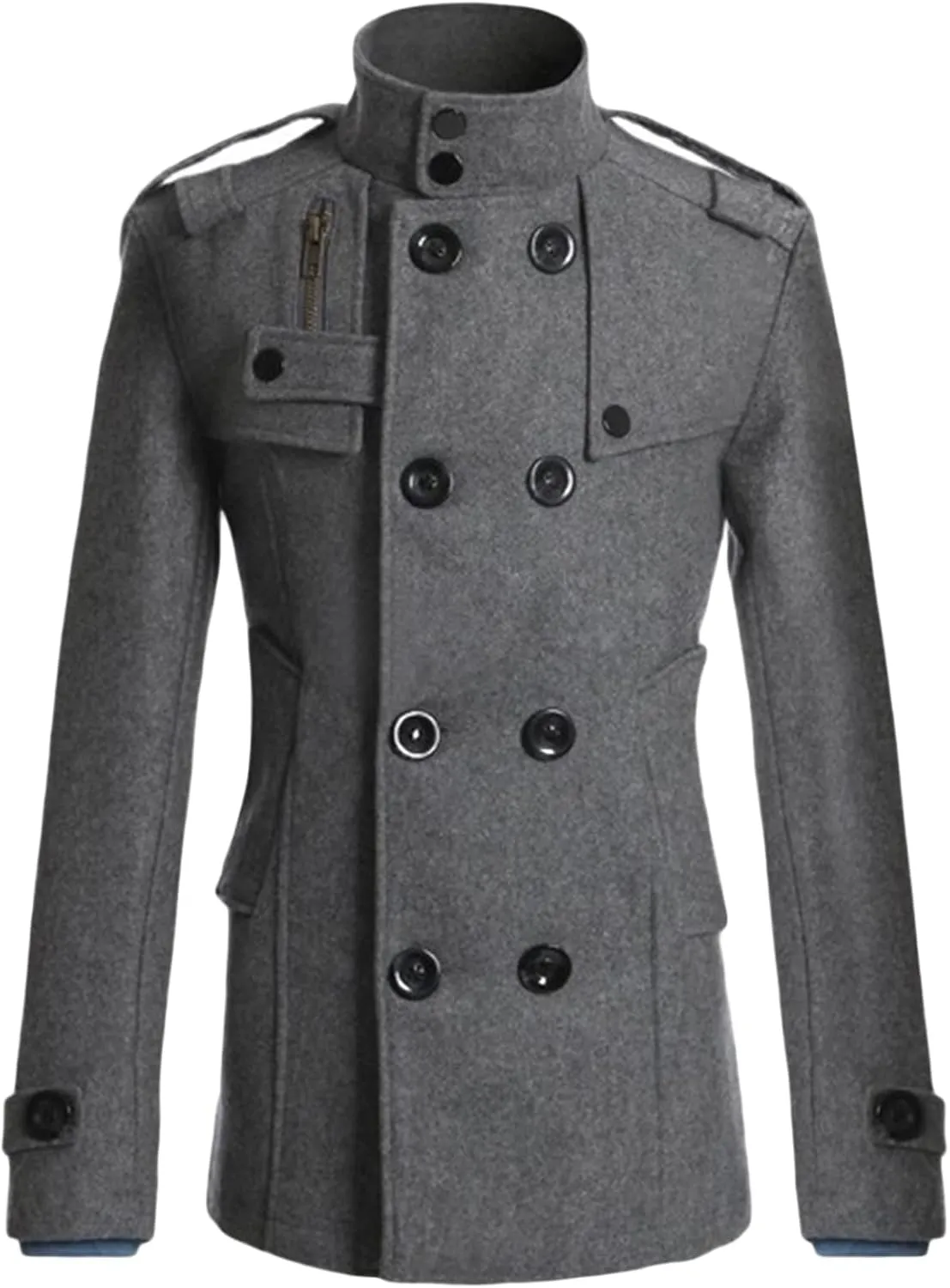 Maiyifu-GJ Men Double Breasted Wool Blend Pea Coat Winter Mid Long Windbreaker Overcoat Slim Fit Warm Trench Coat Outerwear