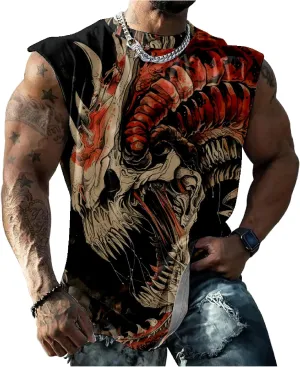 MARSVOVO Mens Graphic T-Shirts Cool Street Fashion Oversized Sleeveless Crewneck Gym Muscle Summer Fitness Quick Dry