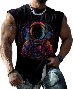 MARSVOVO Mens Graphic T-Shirts Cool Street Fashion Oversized Sleeveless Crewneck Gym Muscle Summer Fitness Quick Dry
