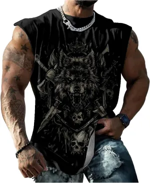 MARSVOVO Mens Graphic T-Shirts Cool Street Fashion Oversized Sleeveless Crewneck Gym Muscle Summer Fitness Quick Dry