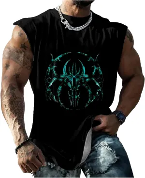 MARSVOVO Mens Graphic T-Shirts Cool Street Fashion Oversized Sleeveless Crewneck Gym Muscle Summer Fitness Quick Dry