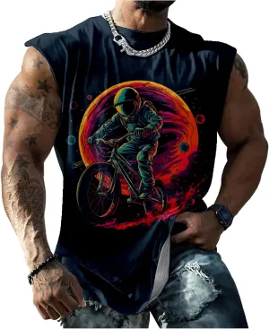 MARSVOVO Mens Graphic T-Shirts Cool Street Fashion Oversized Sleeveless Crewneck Gym Muscle Summer Fitness Quick Dry