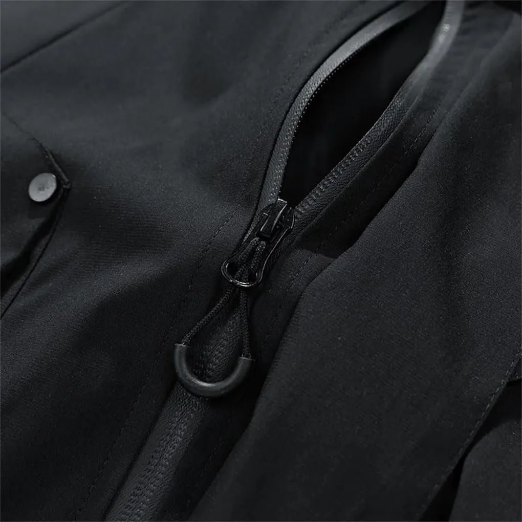 Men Jacket Hooded Trench Coats Oversize Camping Loose Thin Coat Causal Drawstring Hoodie Jacket