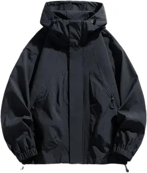 Men Jacket Hooded Trench Coats Oversize Camping Loose Thin Coat Causal Drawstring Hoodie Jacket