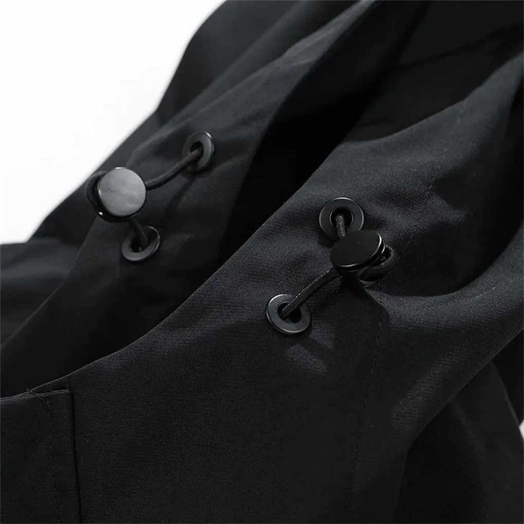 Men Jacket Hooded Trench Coats Oversize Camping Loose Thin Coat Causal Drawstring Hoodie Jacket