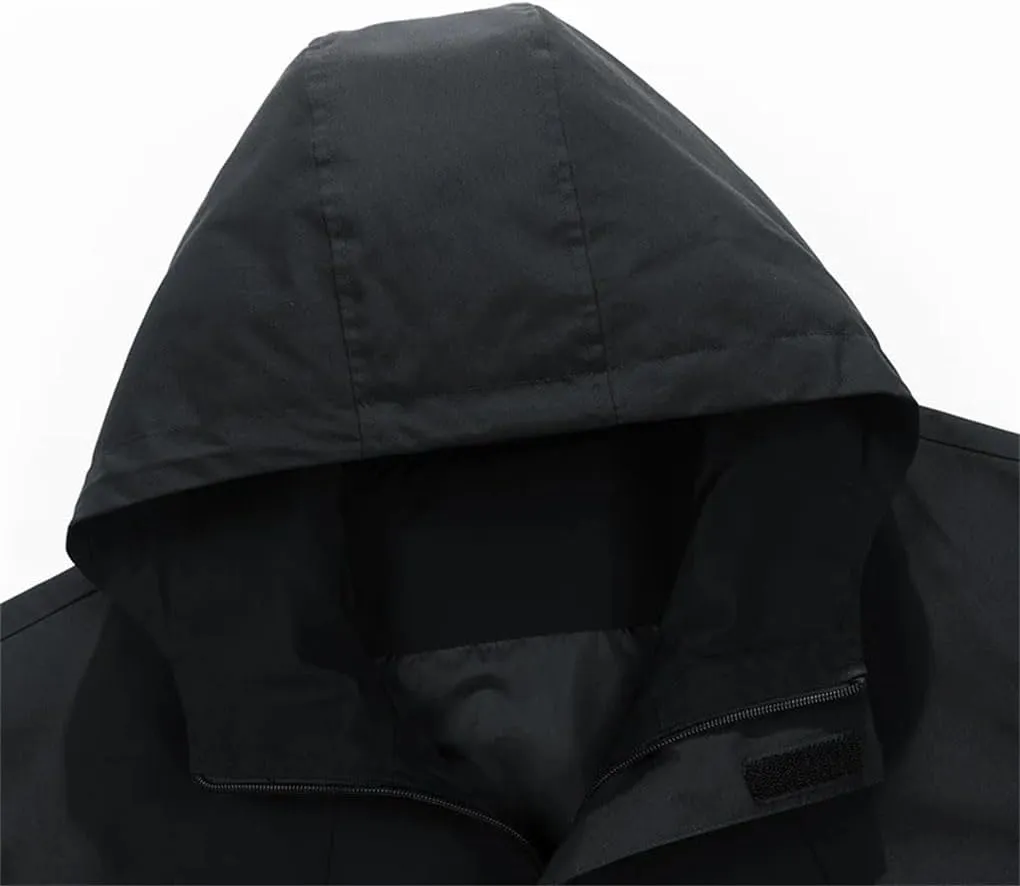 Men Jacket Hooded Trench Coats Oversize Camping Loose Thin Coat Causal Drawstring Hoodie Jacket