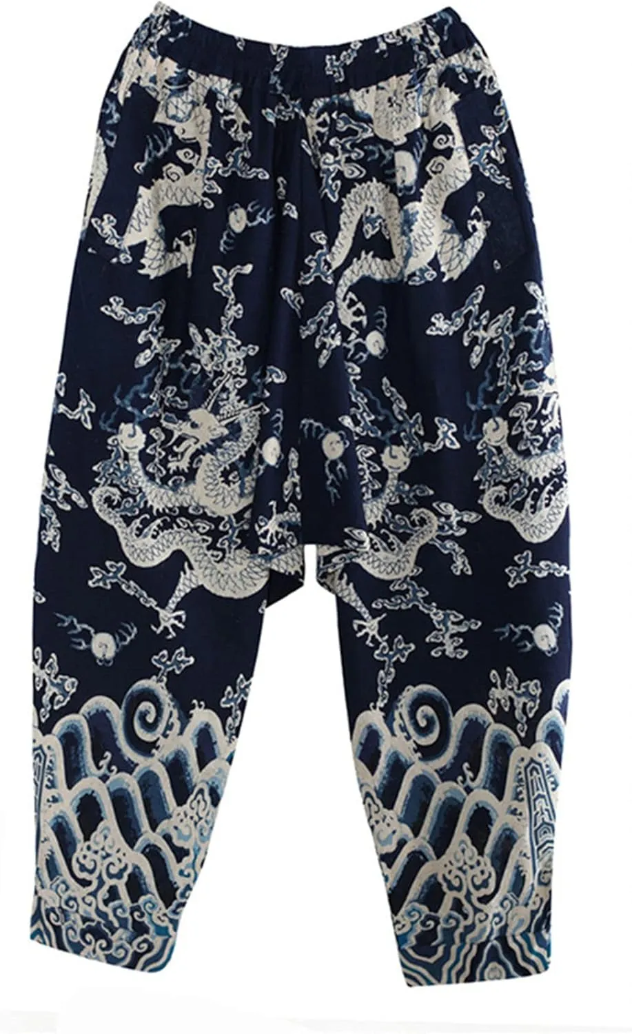 Men`s Chinese Traditional Dragon Baggy Harem Pants Trousers