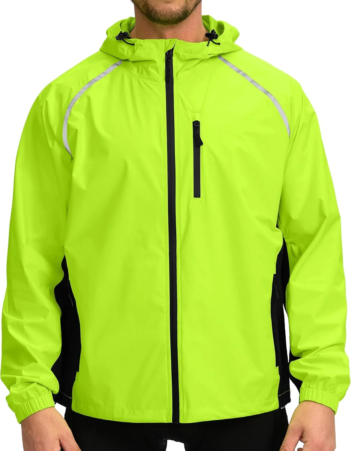 Men's Cycling Rain Jackets Waterproof Running Bike Windbreaker Lightweight Packable Hooded Jacket