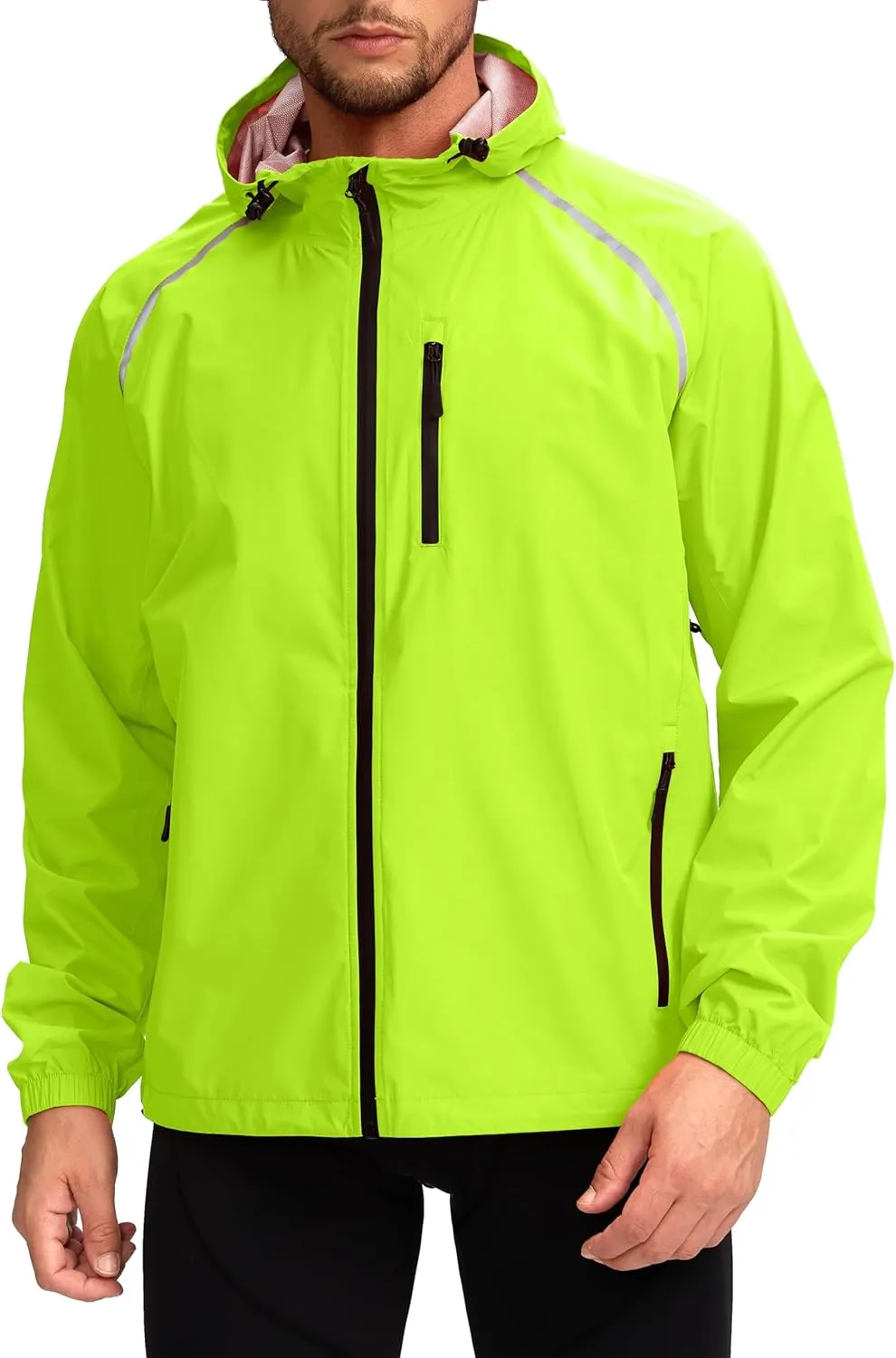 Men's Cycling Rain Jackets Waterproof Running Bike Windbreaker Lightweight Packable Hooded Jacket
