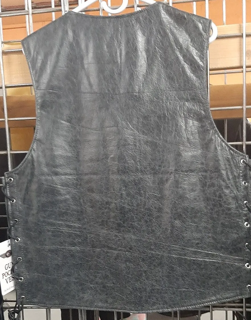 Men's Gray Leather Biker Vest with Side Lace 167gry
