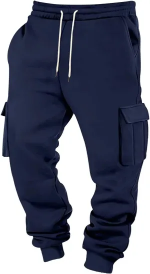 Mens Hiking Cargo Pants Large Elastic Waist Pants with Multi-Pocket Fit Drawstring Wide Trousers