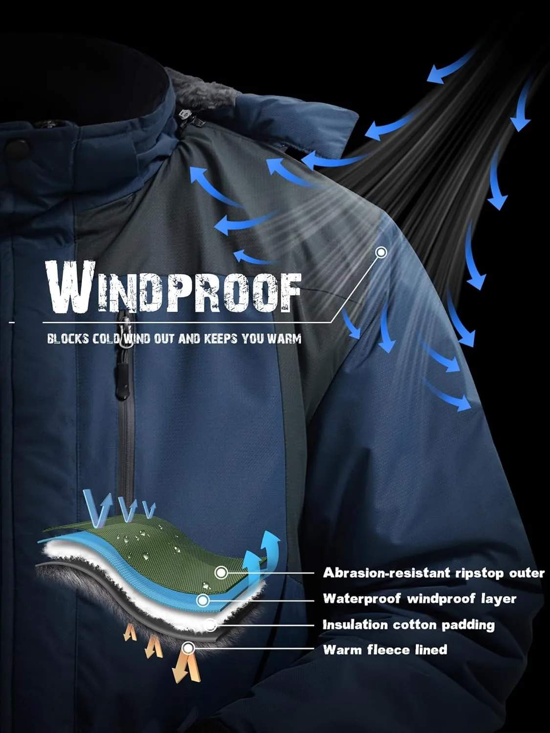 Mens Skiing Jacket Waterproof windproof Rain Jackets with Hood