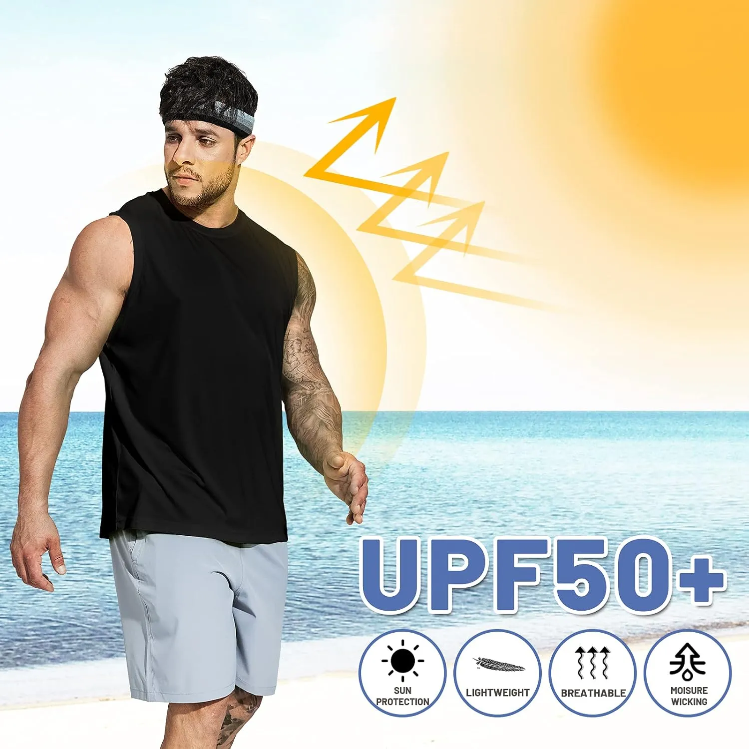 MIER Men's Workout Tank Tops UPF 50  Swim Shirts Quick Dry Running Sleeveless UV Protection Muscle Tees