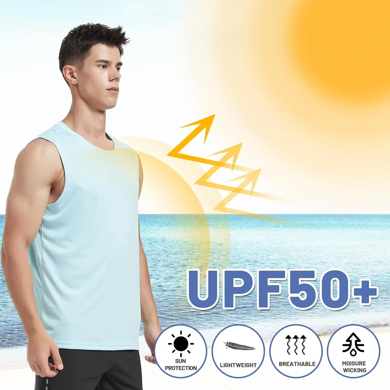 MIER Men's Workout Tank Tops UPF 50  Swim Shirts Quick Dry Running Sleeveless UV Protection Muscle Tees