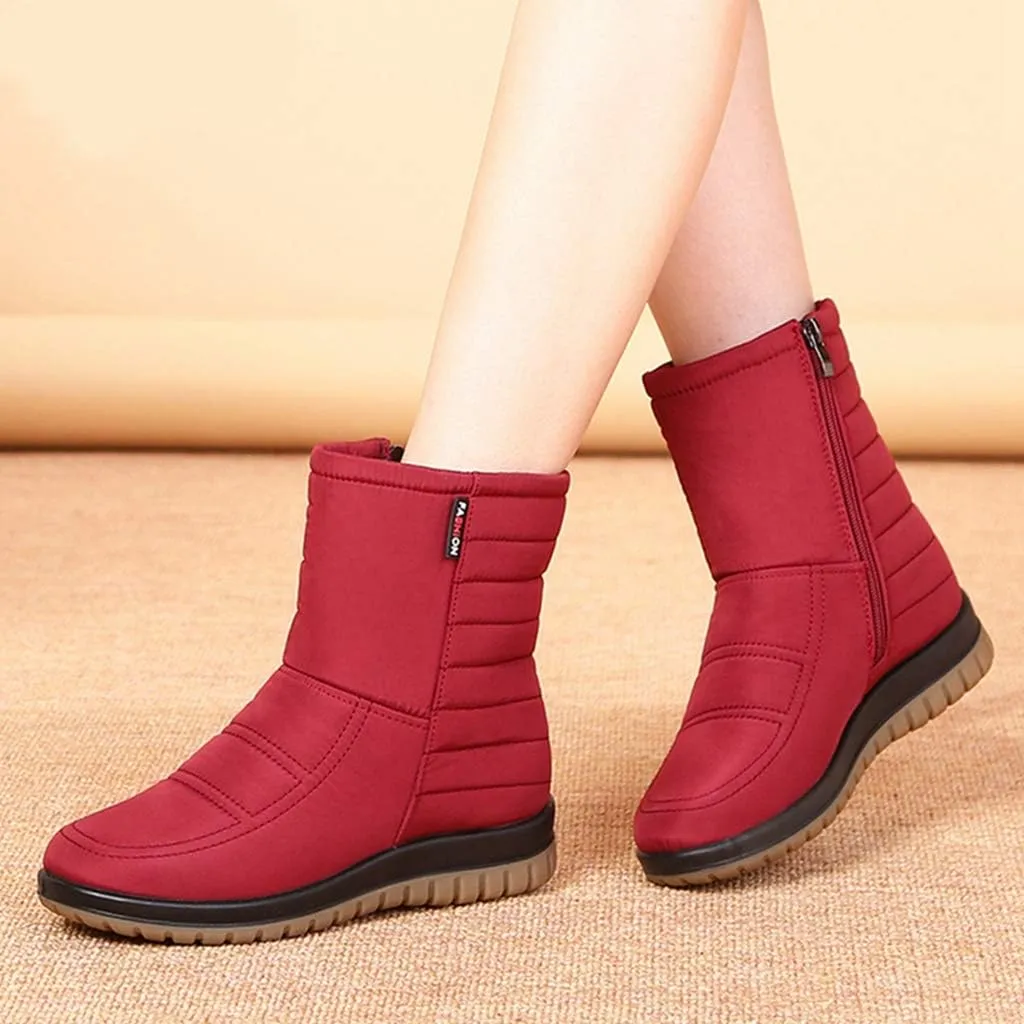MIOKE Women's Winter Waterproof Rain Snow Ankle Booties Warm Fur Zipper Anti-slip Outdoor Snow Short Boots