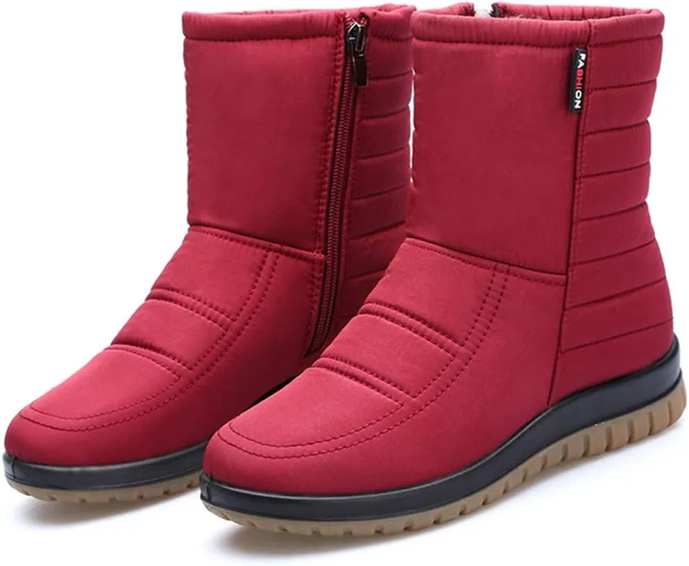 MIOKE Women's Winter Waterproof Rain Snow Ankle Booties Warm Fur Zipper Anti-slip Outdoor Snow Short Boots