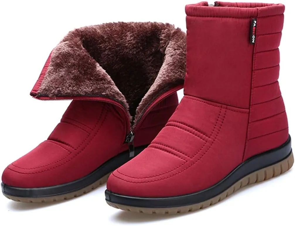 MIOKE Women's Winter Waterproof Rain Snow Ankle Booties Warm Fur Zipper Anti-slip Outdoor Snow Short Boots