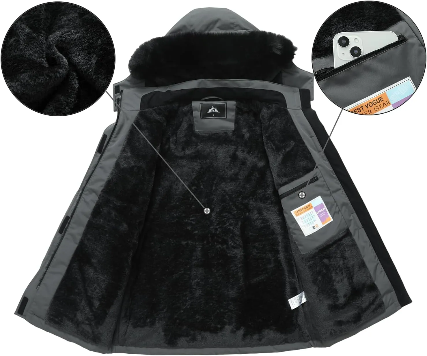 MOERDENG Women's Waterproof Winter Snow Coat Windproof Ski Jacket Hooded Snowboarding Jackets