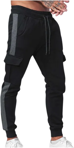 Muscularfit Black Joggers Men Slim Fit Drawstring Elastic Waist Cargo Pants Multi Pockets Causal Slacks Tapered Sweatpants