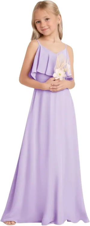 Off Shoulder Junior Bridesmaid Dresses Long Chiffon Flower Girl Dress for Teen Girls Party Pageant Dresses