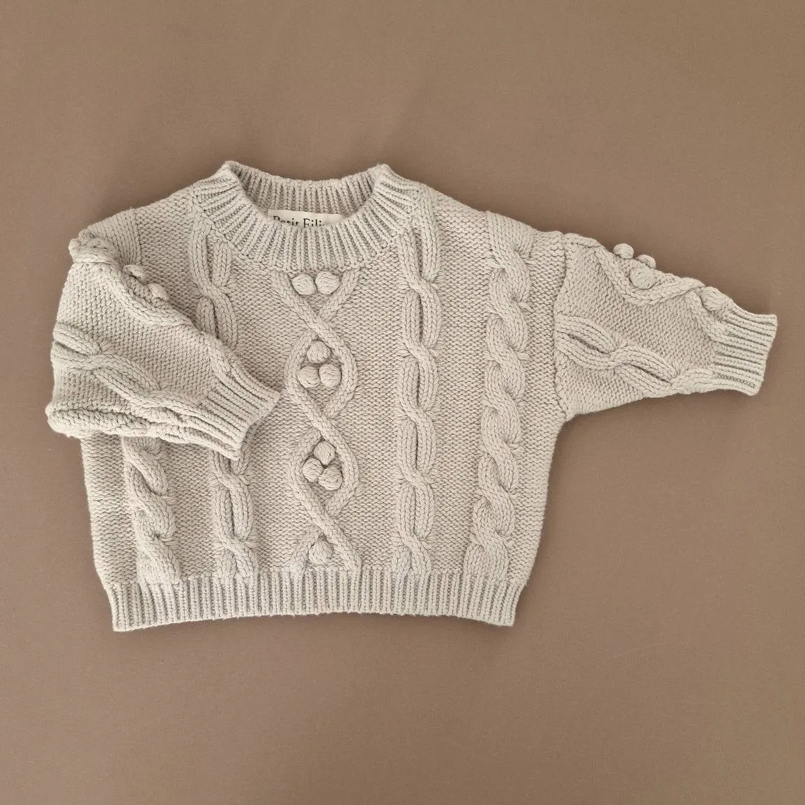 Oversized Cable Knit Sweater - Cotton - Oatmeal