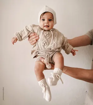 Oversized Cable Knit Sweater - Cotton - Oatmeal