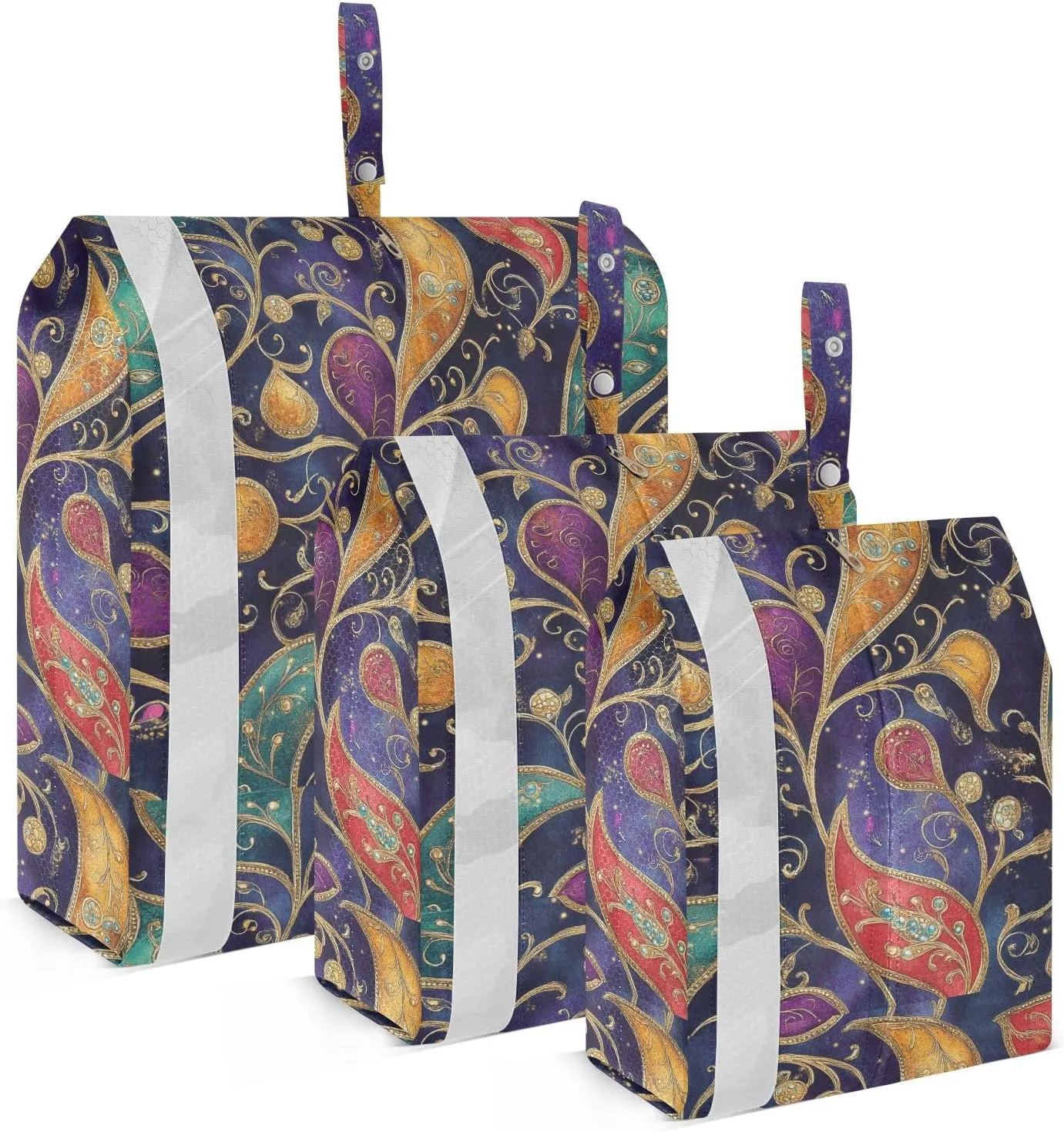 Paisley Gem Color Navy Blue 3 Set Travel Packing Cubes For Suitcases Collapsible Garment Bag Closet Storage Suitcase Organizer Bags Must Haves